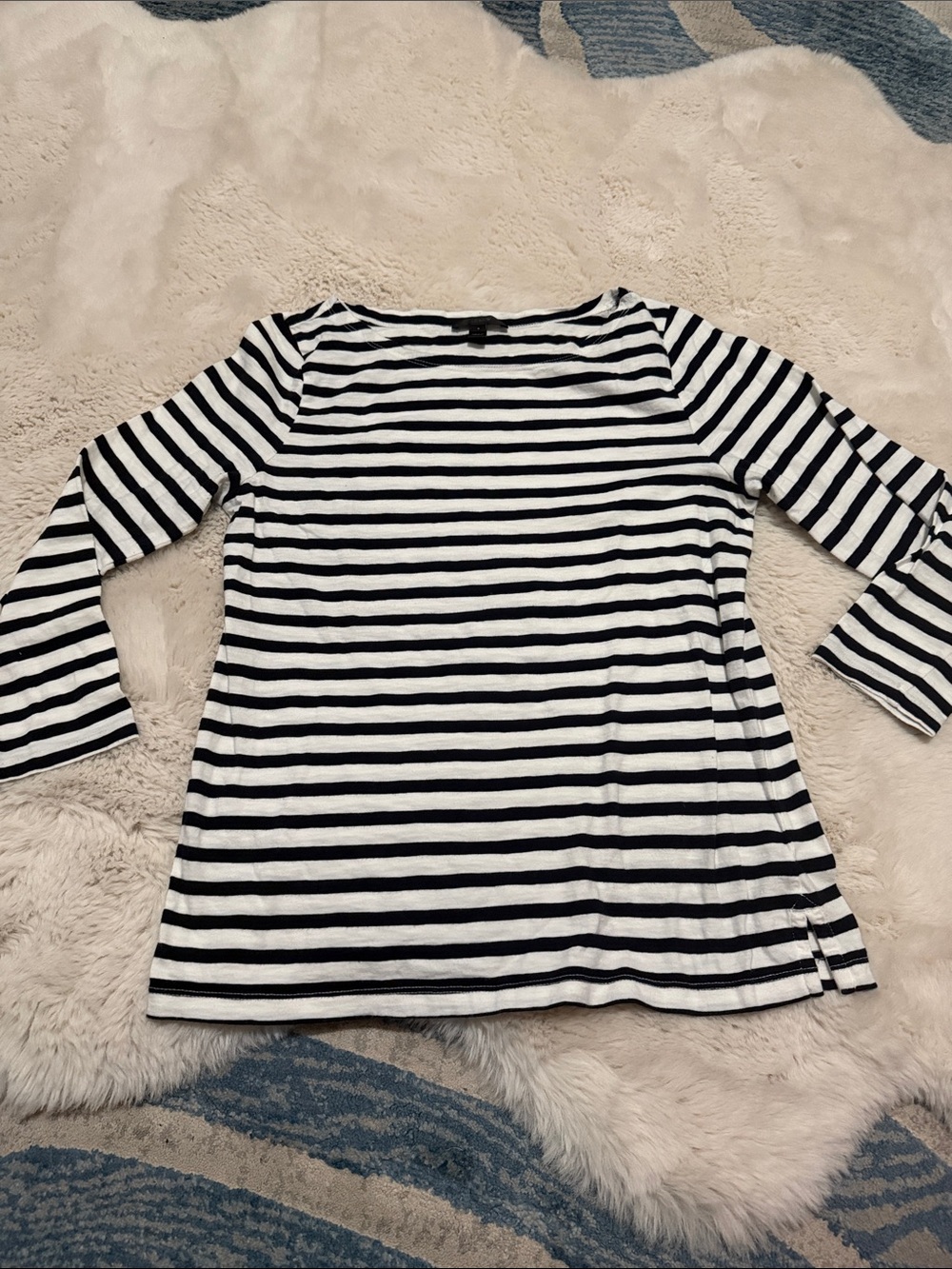 J. Crew midnight Navy looks black & White Striped Long Sleeve Top